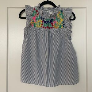 Crown & Ivy Floral Embroidered Blue Pin Striped Top